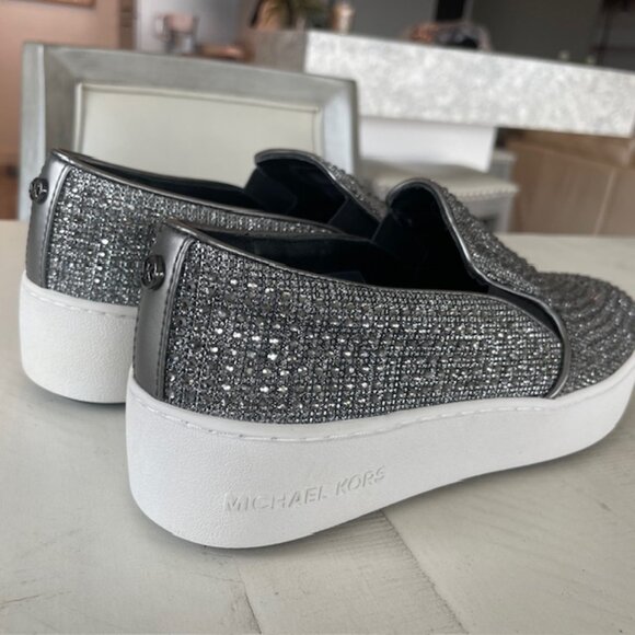 MICHAEL KORS TRENT GLITTER-CHAIN MESH SLIP-ON SNEAKERS BLACK/SILVER 6.5 M NWOB - Picture 5 of 11